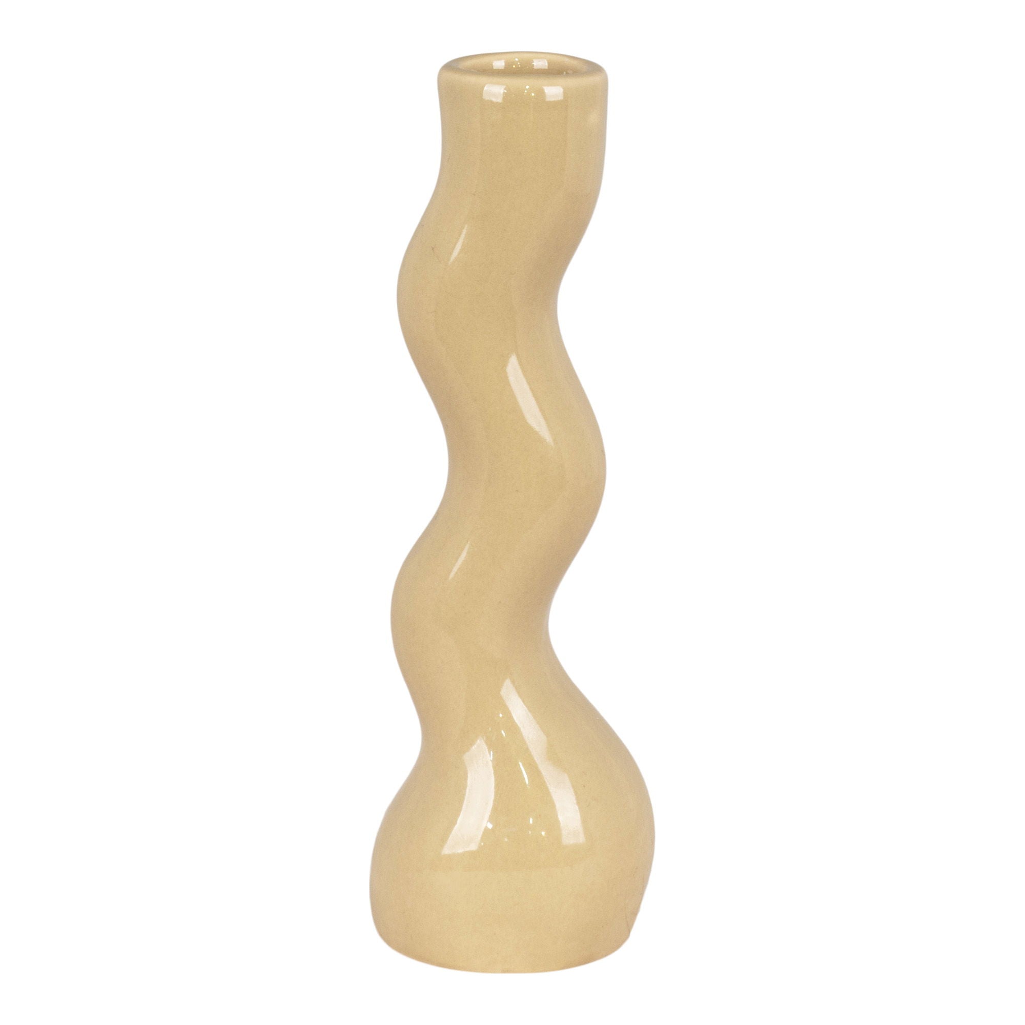Kerzenhalter, Keramik, beige, 5,5×5,5×16,5 cm